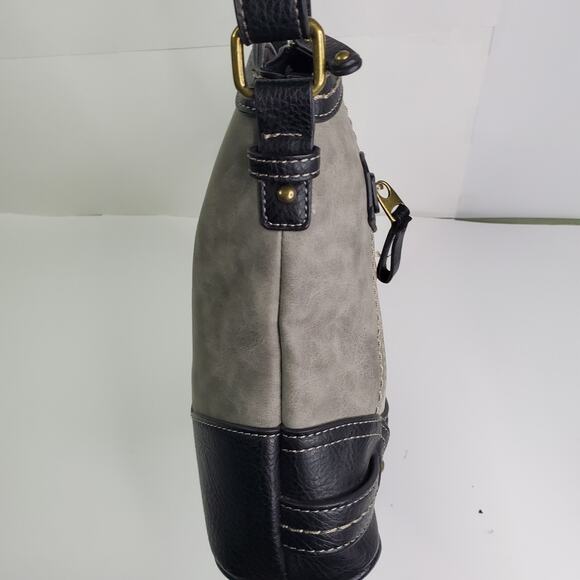 B.O.C. Born Concepts Gray and Black Vinyl Tote Shoulder Handbag Purse Medium - Picture 6 of 11